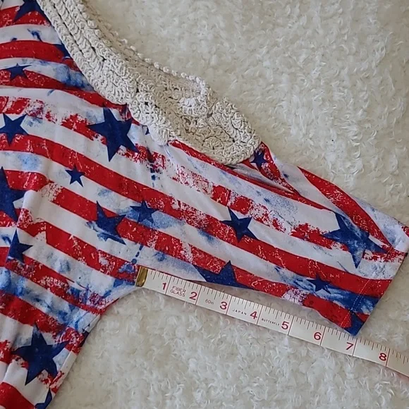 Stars & Stripes Cold Shoulder Top Rue21 Flag Patriotic 4th Womens 3/4 Sleeve Med - Picture 13 of 14